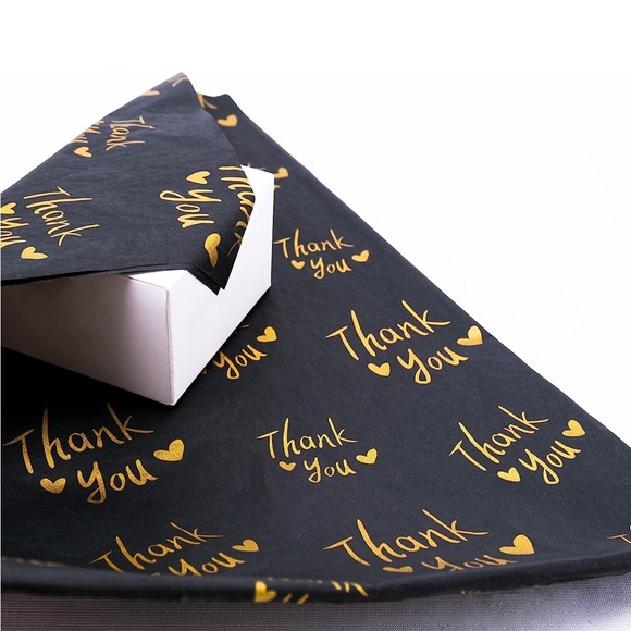 NEW⭐️ 100 sheets of tissue paper- PREMIUM BLACK with gold thank you - Picture 2 of 5